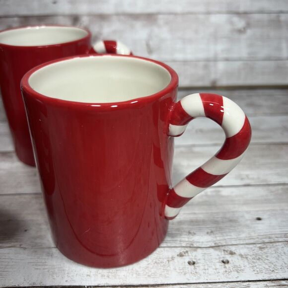 VINTAGE FITZ & FLOYD 4- CERAMIC SANTA RED CANDY CANE MUG Christmas Holiday - Picture 3 of 5